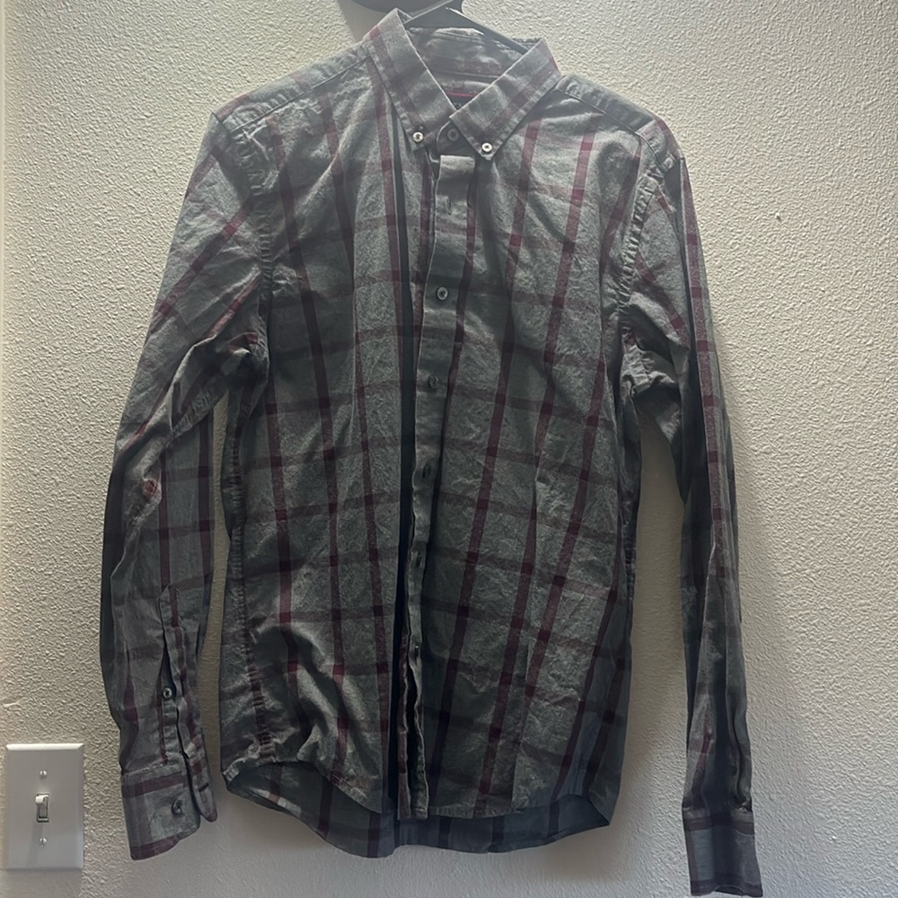 purple grey plaid untuckit button down medium